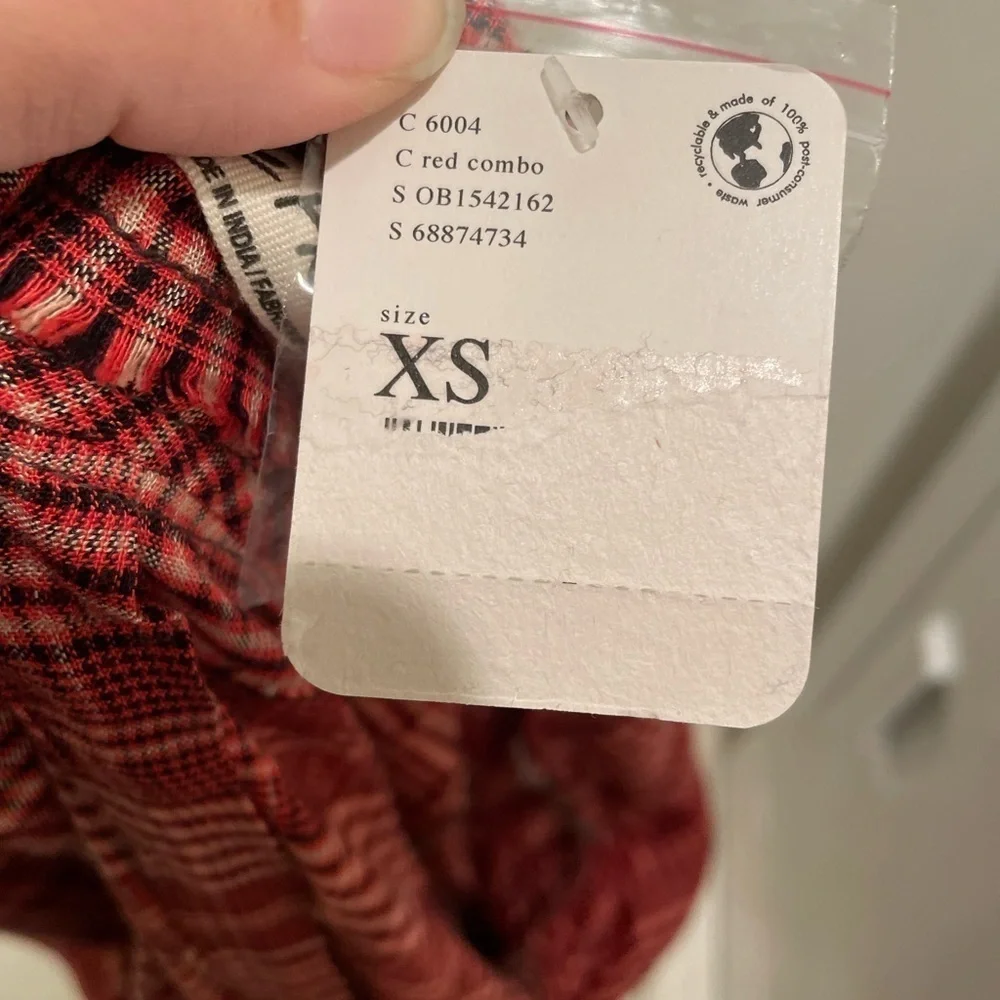 NWT Womens Size XS We The Free By Free People Shirt Dress Plaid Button Up Red‌‌‍ - Picture 4 of 11